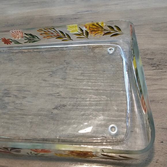 Vintage Hand Painted Glass Tray Floral Rectangle  Retro Cottage Trinket Holder - Picture 9 of 15